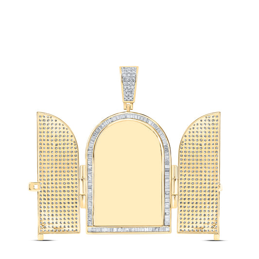 7.15 Ctw Natural Diamond Tomb Doors Memory Picture Frame Pendant in 10k Yellow Gold