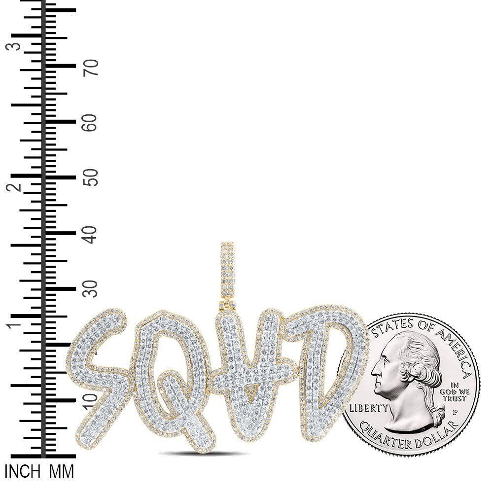 8.94 Ctw Natural Diamond SQAD Nameplate Hiphop Pendant in 10k Yellow Gold