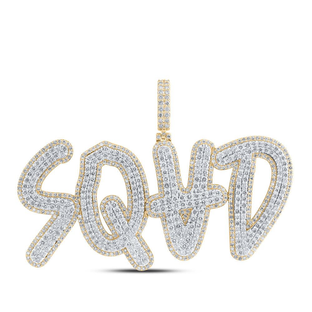 8.94 Ctw Natural Diamond SQAD Nameplate Hiphop Pendant in 10k Yellow Gold