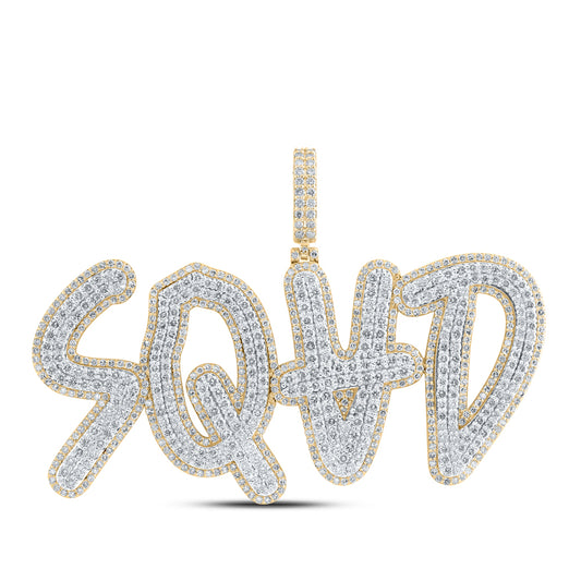 8.94 Ctw Natural Diamond SQAD Nameplate Hiphop Pendant in 10k Yellow Gold