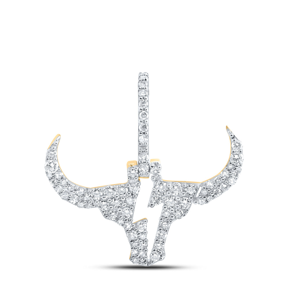 0.55 Ctw Natural Diamond Bull Head Animal Lightning Bolt Pendant in 10k Yellow Gold