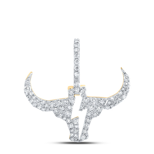 0.55 Ctw Natural Diamond Bull Head Animal Lightning Bolt Pendant in 10k Yellow Gold