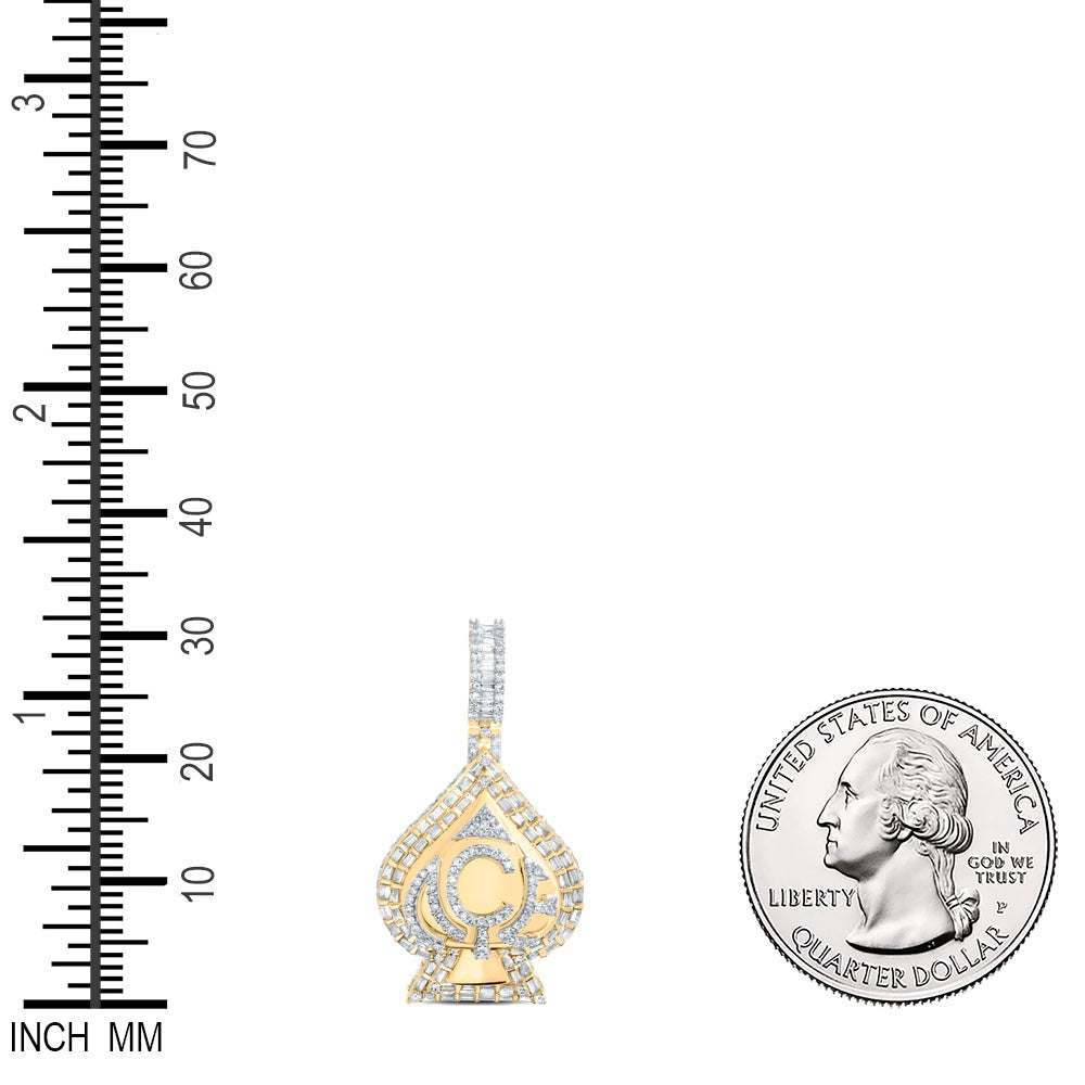 2.26 Ctw Natural Diamond Hiphop Spade Playing Card Pendant in 10k Yellow Gold