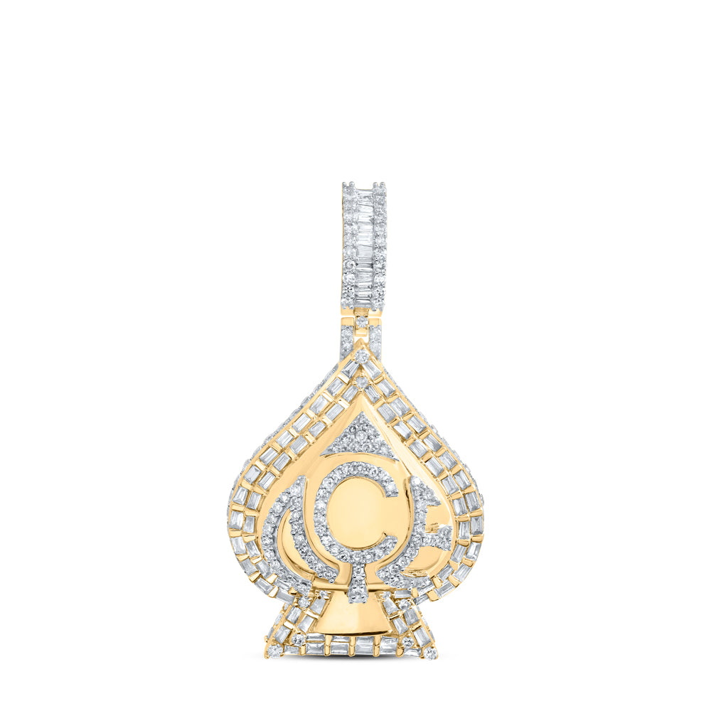 2.26 Ctw Natural Diamond Hiphop Spade Playing Card Pendant in 10k Yellow Gold