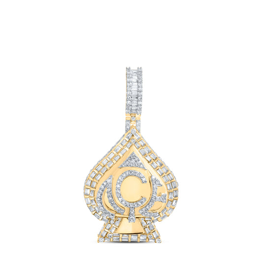 2.26 Ctw Natural Diamond Hiphop Spade Playing Card Pendant in 10k Yellow Gold