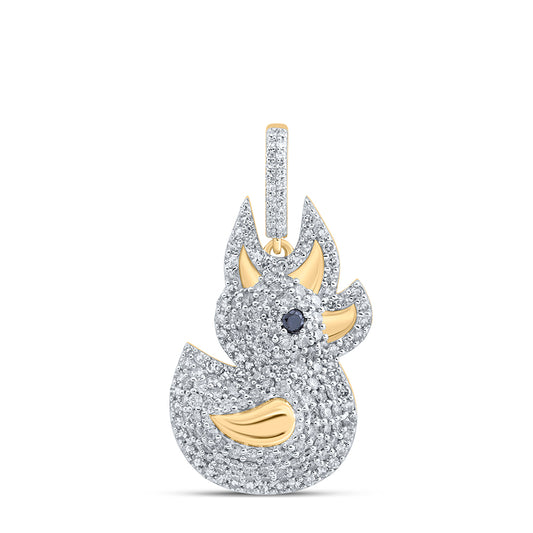 1.55 Ctw Natural Diamond Hiphop Rubber Duck Pendant in 10k Yellow Gold