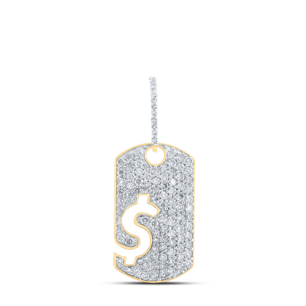 1.31 Ctw Natural Diamond Hiphop Dogtag Dollar Sign Pendant in 10k Yellow Gold