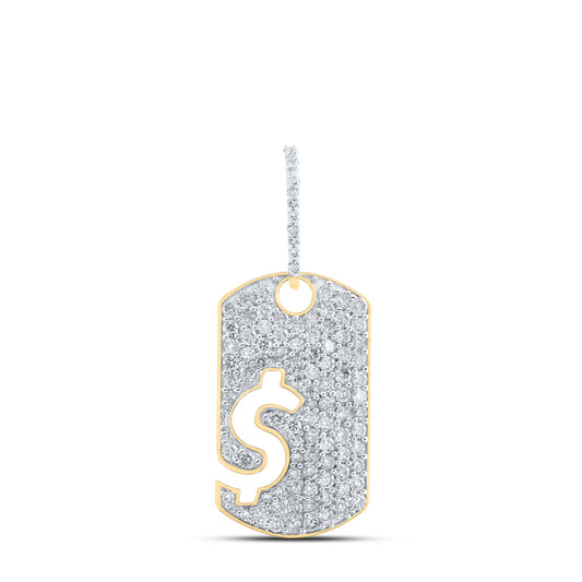 1.31 Ctw Natural Diamond Hiphop Dogtag Dollar Sign Pendant in 10k Yellow Gold