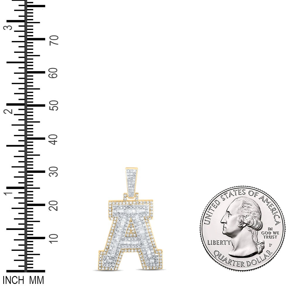 0.92 Ctw Natural Diamond Hiphop Initial Letter A Pendant in 10k Yellow Gold