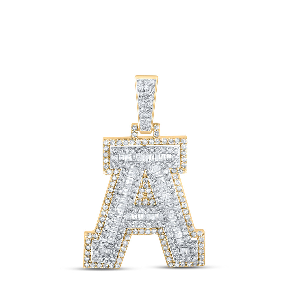 0.92 Ctw Natural Diamond Hiphop Initial Letter A Pendant in 10k Yellow Gold