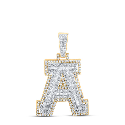 0.92 Ctw Natural Diamond Hiphop Initial Letter A Pendant in 10k Yellow Gold