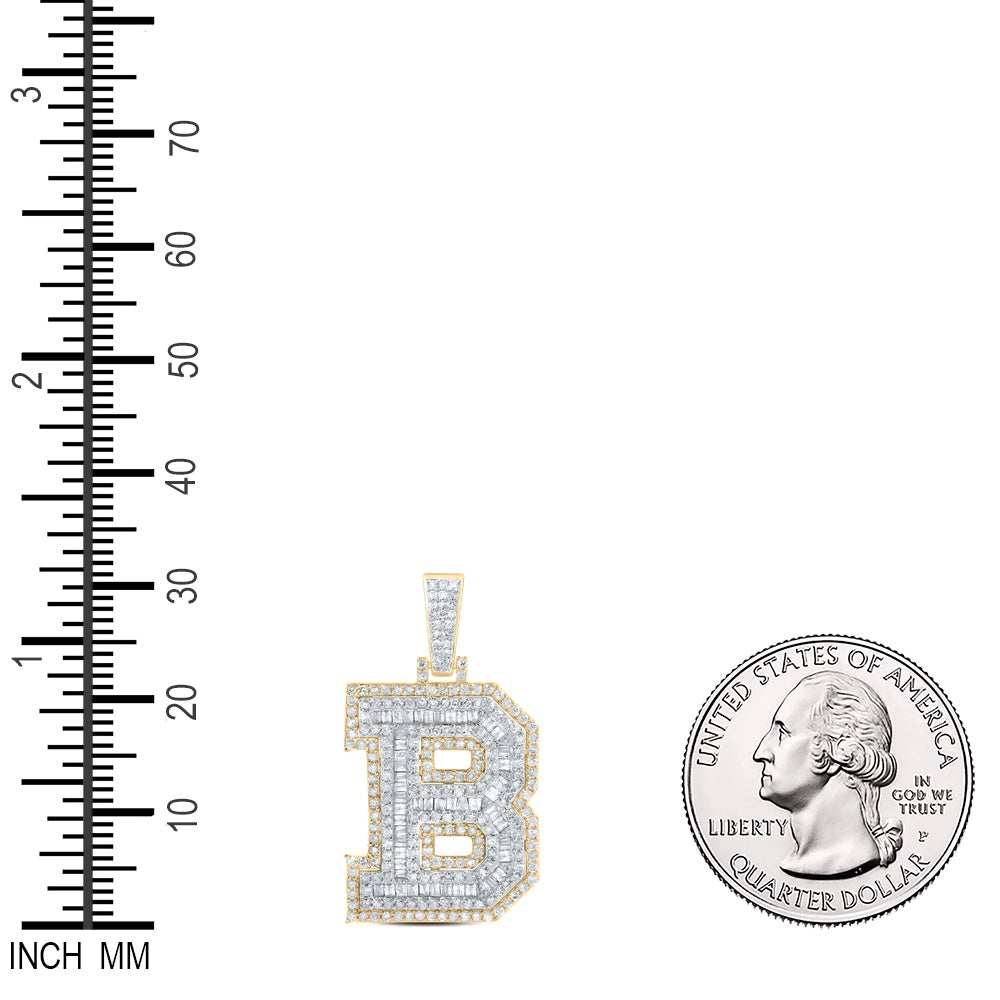 1.08 Ctw Natural Diamond Block Letter Initial B Pendant in 10k Yellow Gold