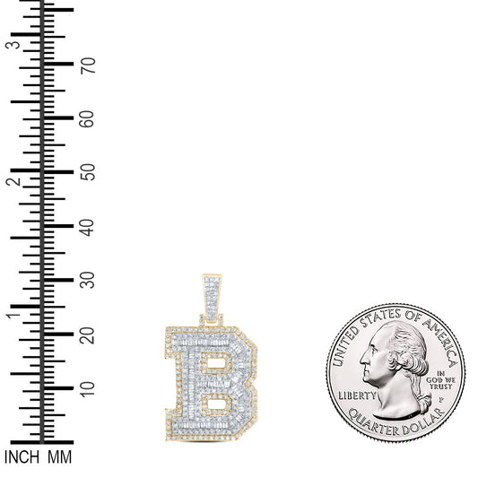 1.08 Ctw Natural Diamond Block Letter Initial B Pendant in 10k Yellow Gold