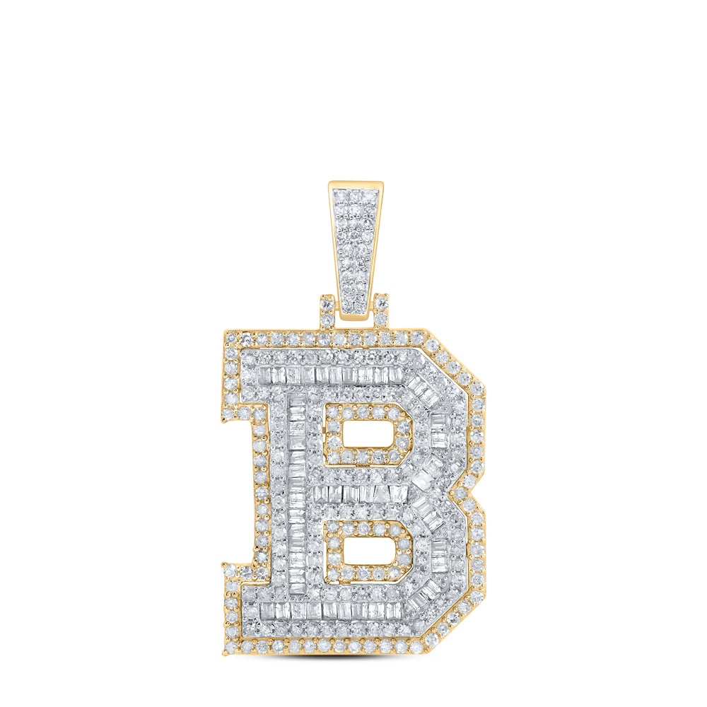 1.08 Ctw Natural Diamond Block Letter Initial B Pendant in 10k Yellow Gold