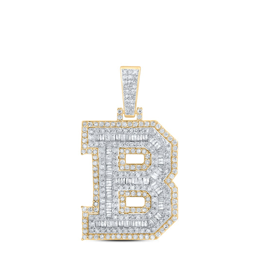 1.08 Ctw Natural Diamond Block Letter Initial B Pendant in 10k Yellow Gold