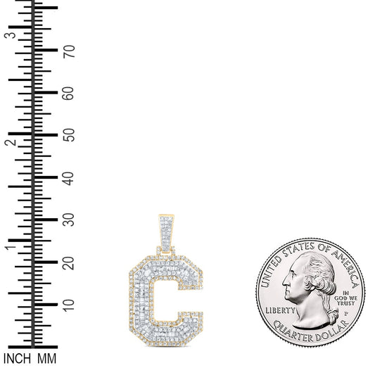 0.81 Ctw Natural Diamond Hiphop Initial Letter C Pendant in 10k Yellow Gold