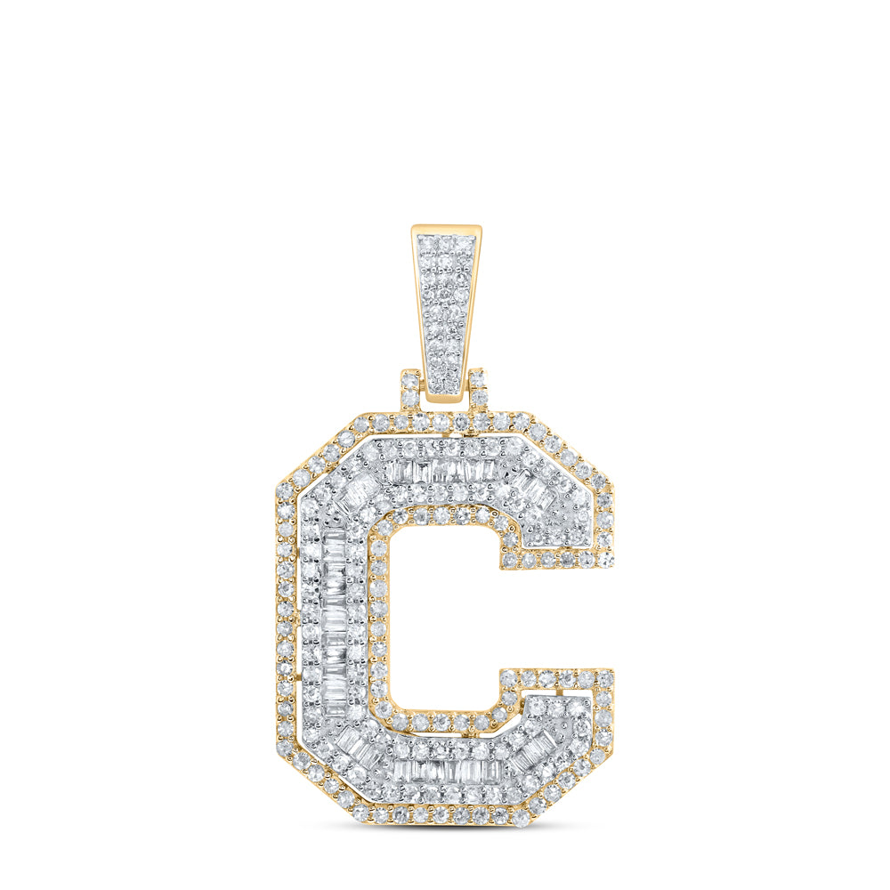 0.81 Ctw Natural Diamond Hiphop Initial Letter C Pendant in 10k Yellow Gold
