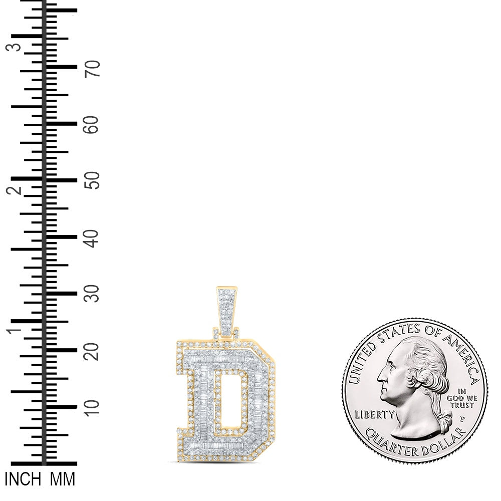 1.01 Ctw Natural Diamond Hiphop Initial Letter D Pendant in 10k Yellow Gold