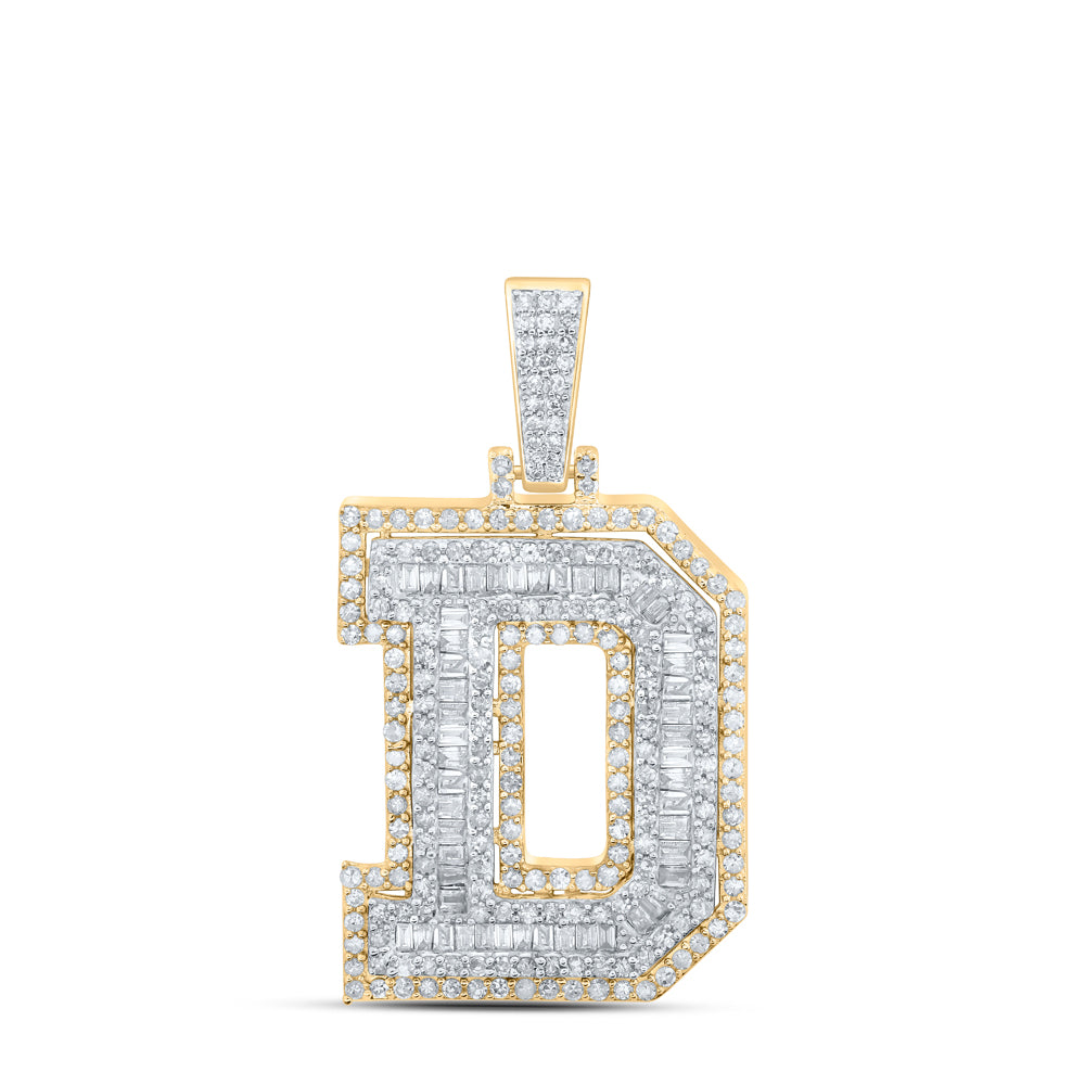 1.01 Ctw Natural Diamond Hiphop Initial Letter D Pendant in 10k Yellow Gold