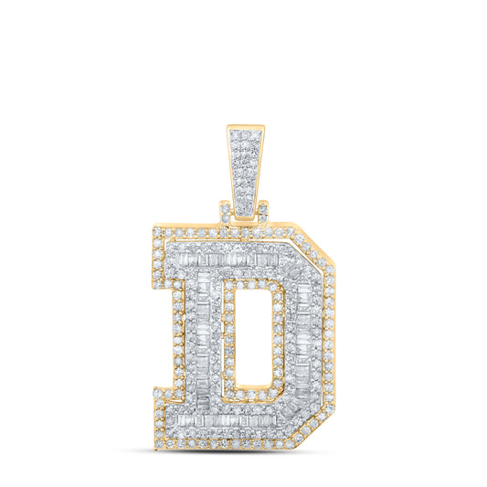 1.01 Ctw Natural Diamond Hiphop Initial Letter D Pendant in 10k Yellow Gold
