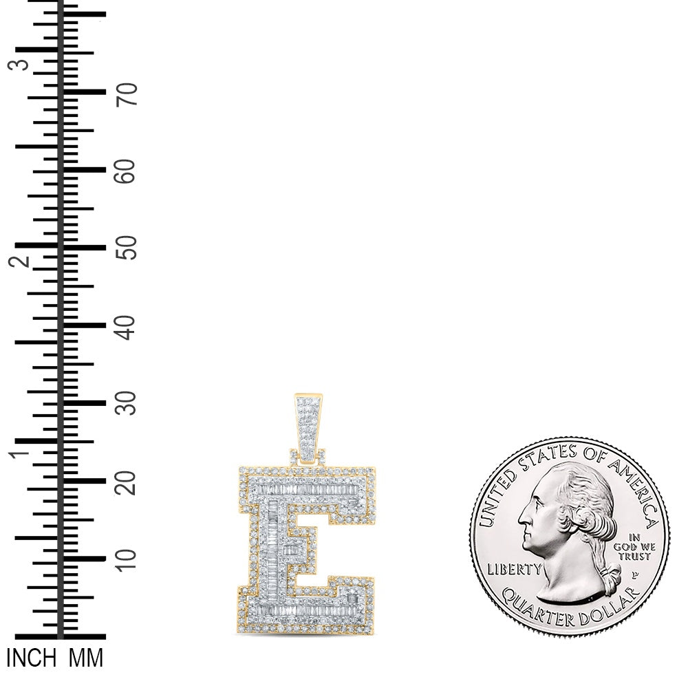 0.97 Ctw Natural Diamond Hiphop Initial Letter E Pendant in 10k Yellow Gold