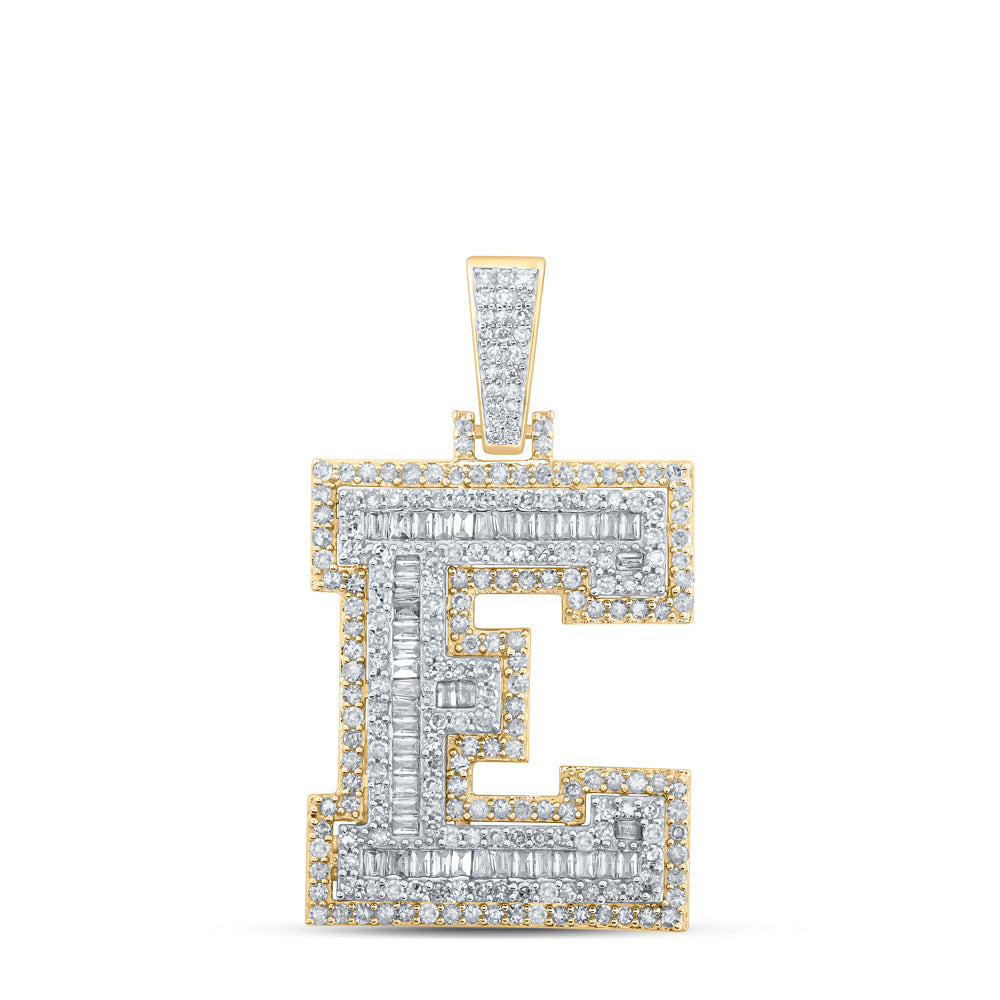 0.97 Ctw Natural Diamond Hiphop Initial Letter E Pendant in 10k Yellow Gold