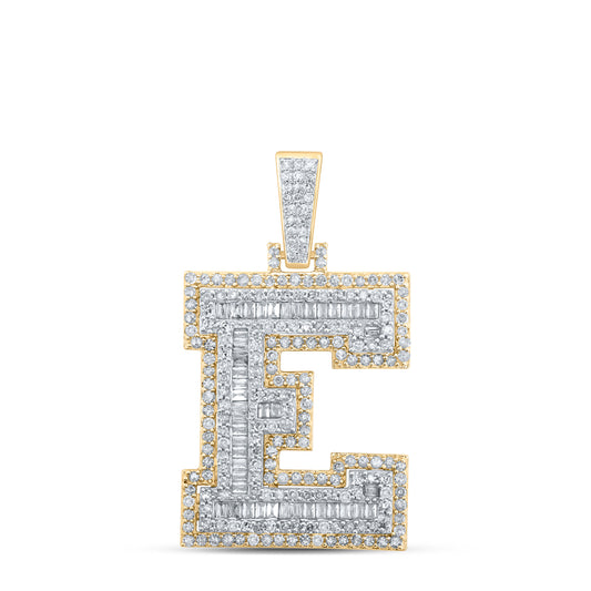0.97 Ctw Natural Diamond Hiphop Initial Letter E Pendant in 10k Yellow Gold