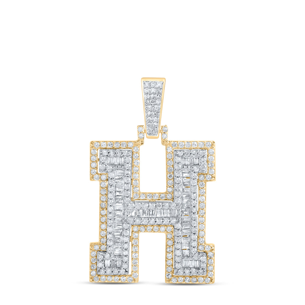 1.01 Ctw Natural Diamond Hiphop Initial Letter H Pendant in 10k Yellow Gold