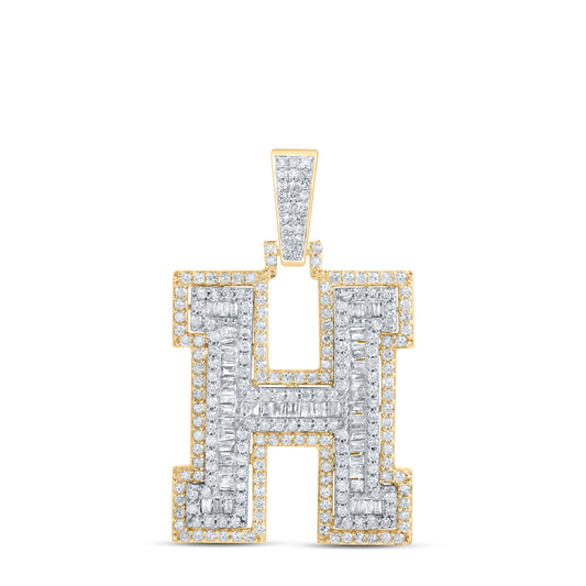 1.01 Ctw Natural Diamond Hiphop Initial Letter H Pendant in 10k Yellow Gold