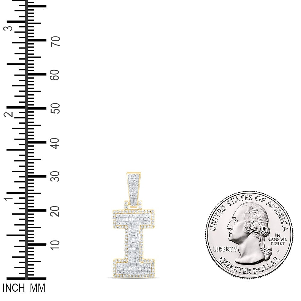 0.62 Ctw Natural Diamond Hiphop Initial Letter I Pendant in 10k Yellow Gold