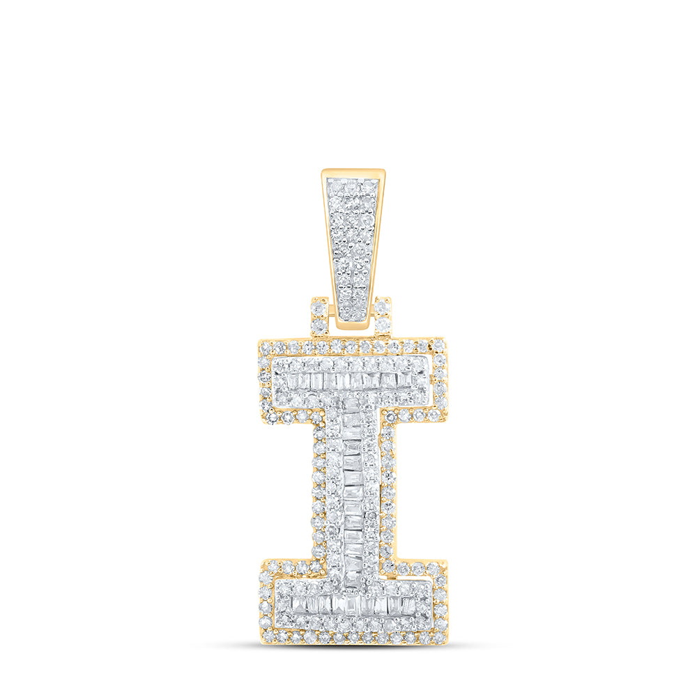 0.62 Ctw Natural Diamond Hiphop Initial Letter I Pendant in 10k Yellow Gold