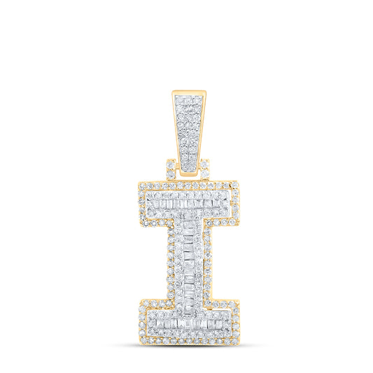 0.62 Ctw Natural Diamond Hiphop Initial Letter I Pendant in 10k Yellow Gold