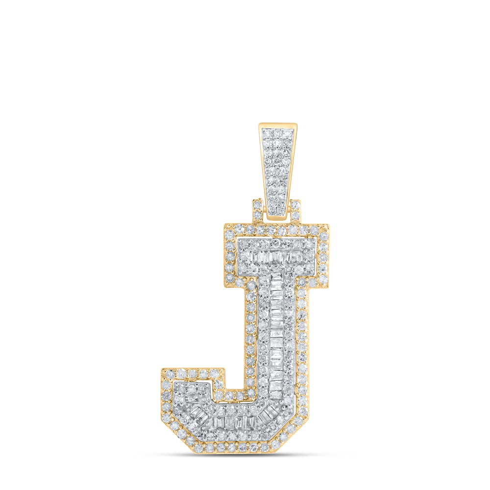 0.65 Ctw Natural Diamond Hiphop Initial Letter J Pendant in 10k Yellow Gold