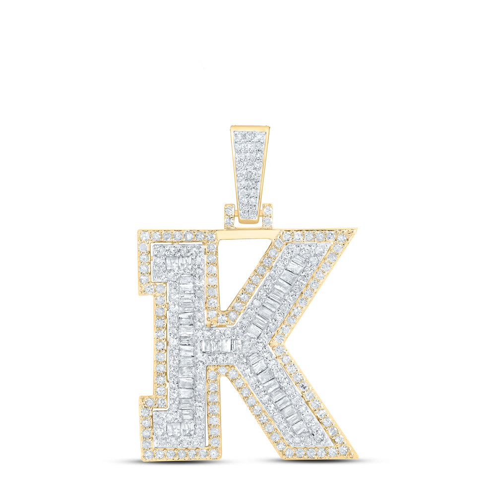 0.94 Ctw Natural Diamond Hiphop Initial Letter K Pendant in 10k Yellow Gold