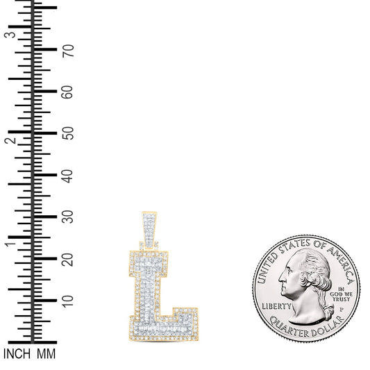 0.65 Ctw Natural Diamond Hiphop Initial Letter L Pendant in 10k Yellow Gold