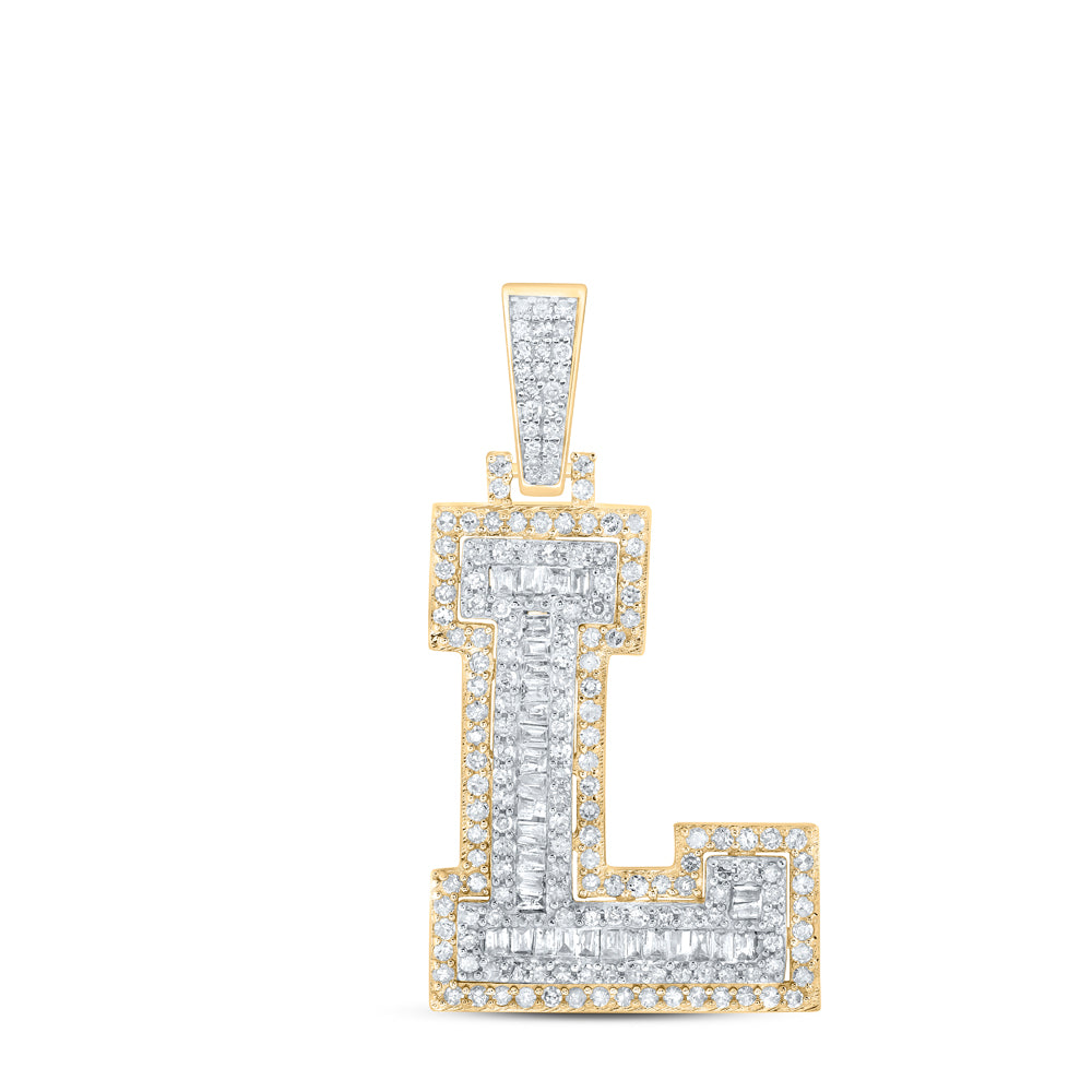 0.65 Ctw Natural Diamond Hiphop Initial Letter L Pendant in 10k Yellow Gold