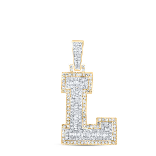 0.65 Ctw Natural Diamond Hiphop Initial Letter L Pendant in 10k Yellow Gold