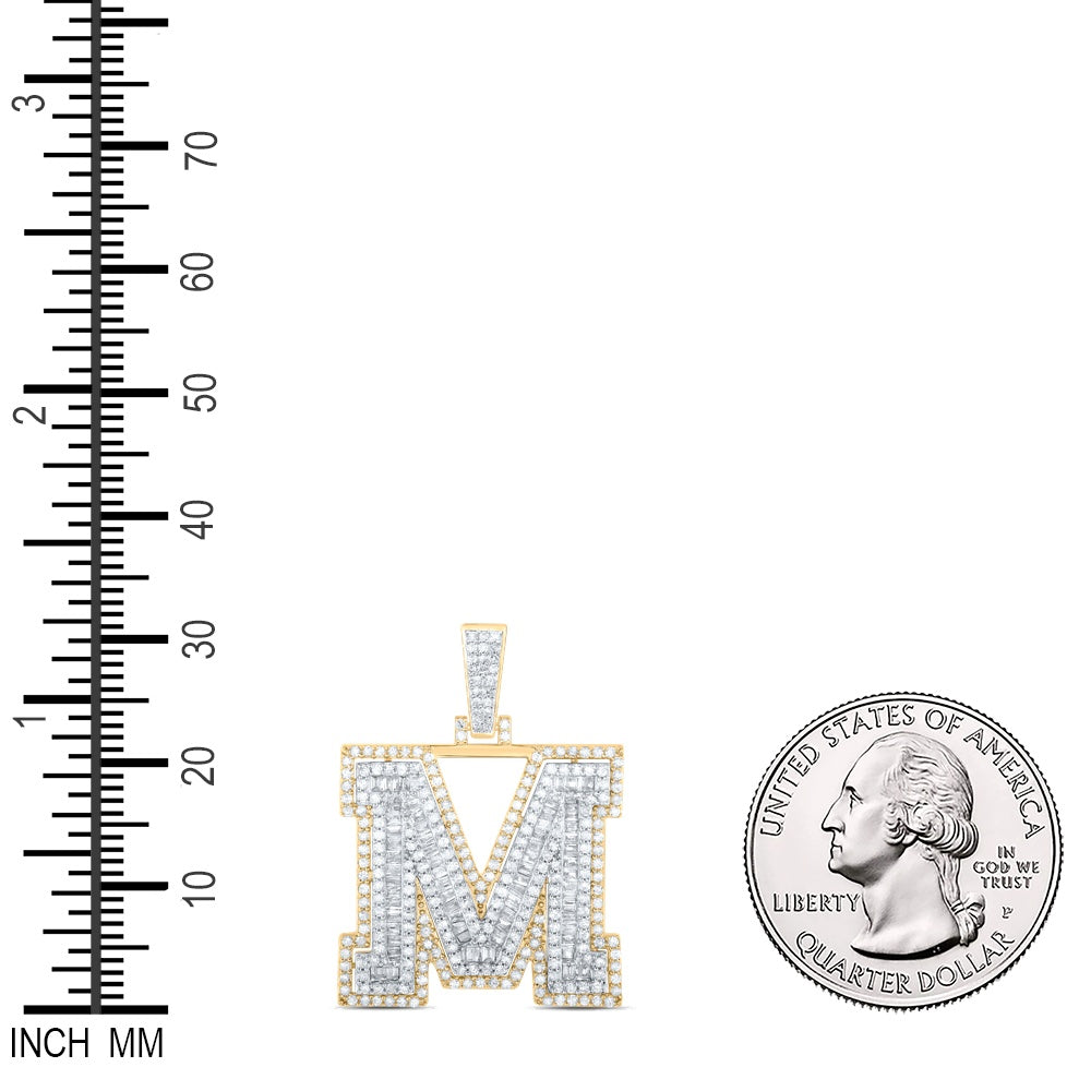 1.09 Ctw Natural Diamond Hiphop Initial Letter M Pendant in 10k Yellow Gold