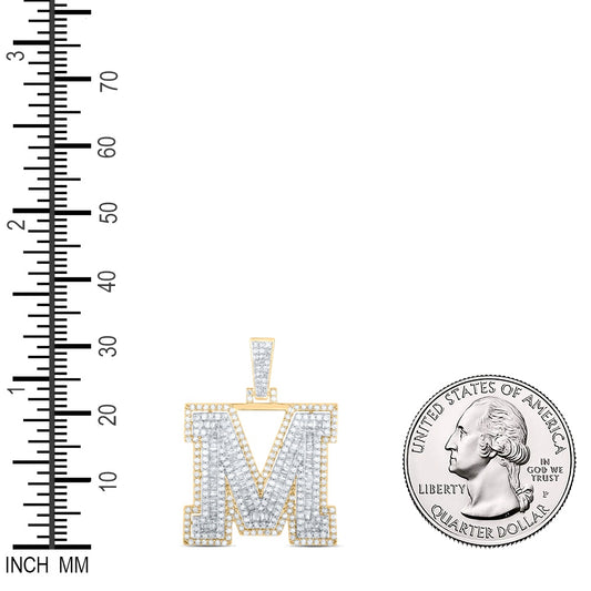 1.09 Ctw Natural Diamond Hiphop Initial Letter M Pendant in 10k Yellow Gold