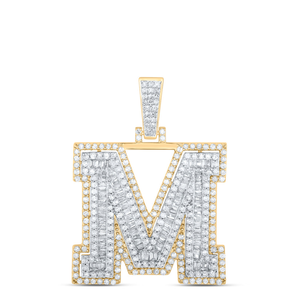 1.09 Ctw Natural Diamond Hiphop Initial Letter M Pendant in 10k Yellow Gold