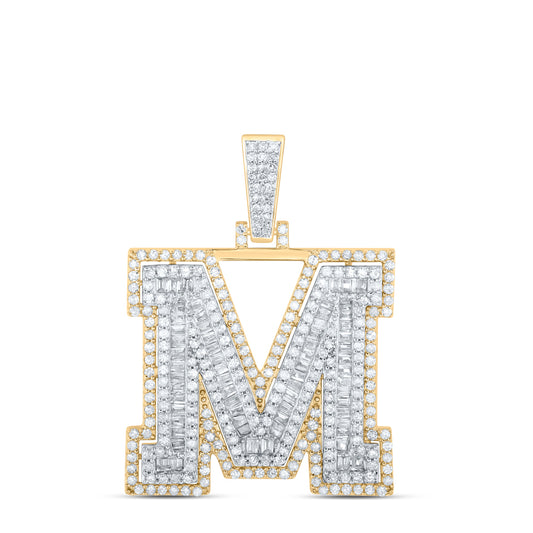 1.09 Ctw Natural Diamond Hiphop Initial Letter M Pendant in 10k Yellow Gold