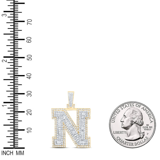 1.04 Ctw Natural Diamond Hiphop Initial Letter N Pendant in 10k Yellow Gold