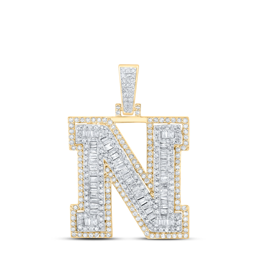 1.04 Ctw Natural Diamond Hiphop Initial Letter N Pendant in 10k Yellow Gold