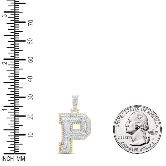 0.82 Ctw Natural Diamond Hiphop Initial Letter P Pendant in 10k Yellow Gold