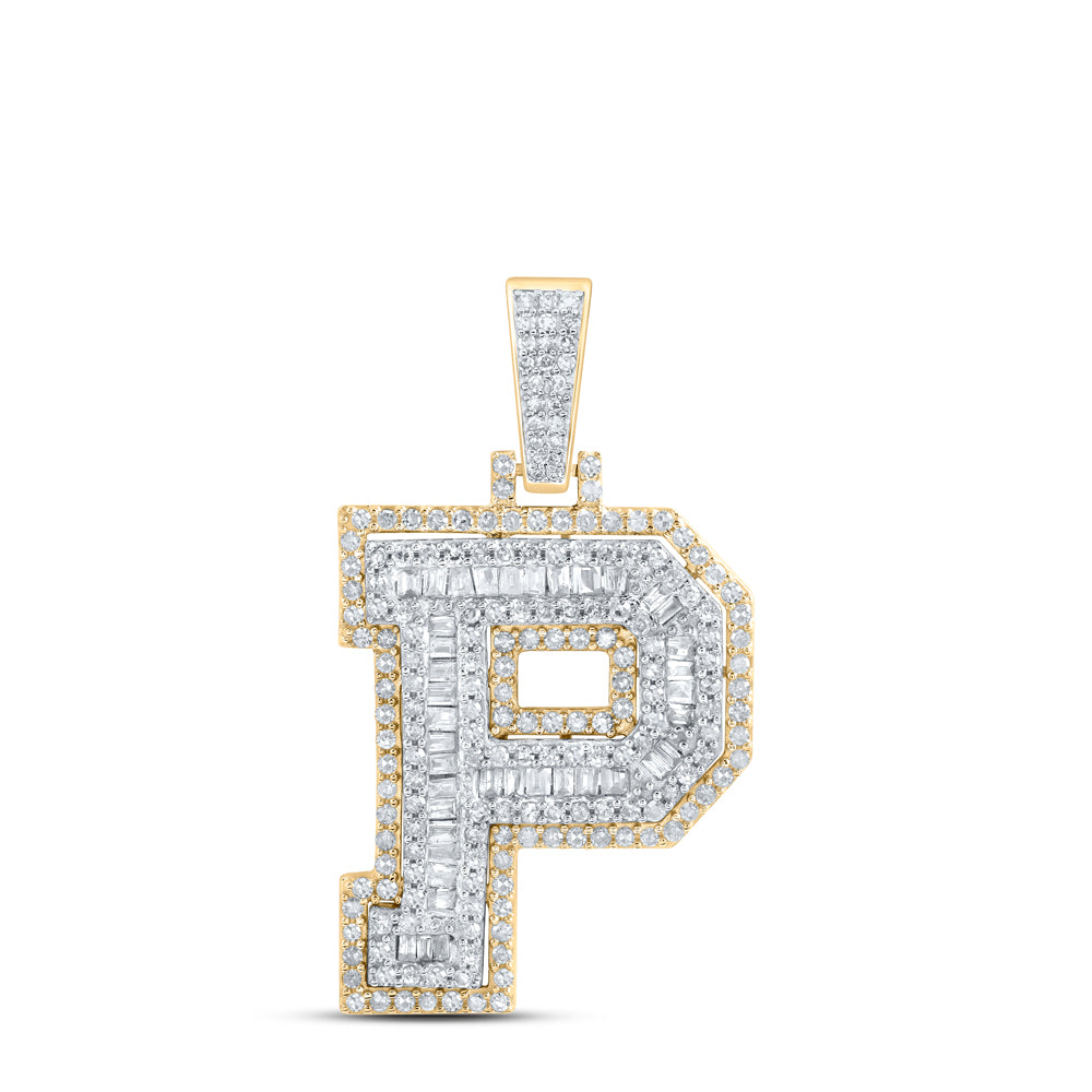 0.82 Ctw Natural Diamond Hiphop Initial Letter P Pendant in 10k Yellow Gold