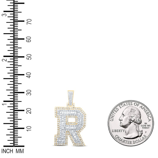 0.91 Ctw Natural Diamond Hiphop Initial Letter R Pendant in 10k Yellow Gold