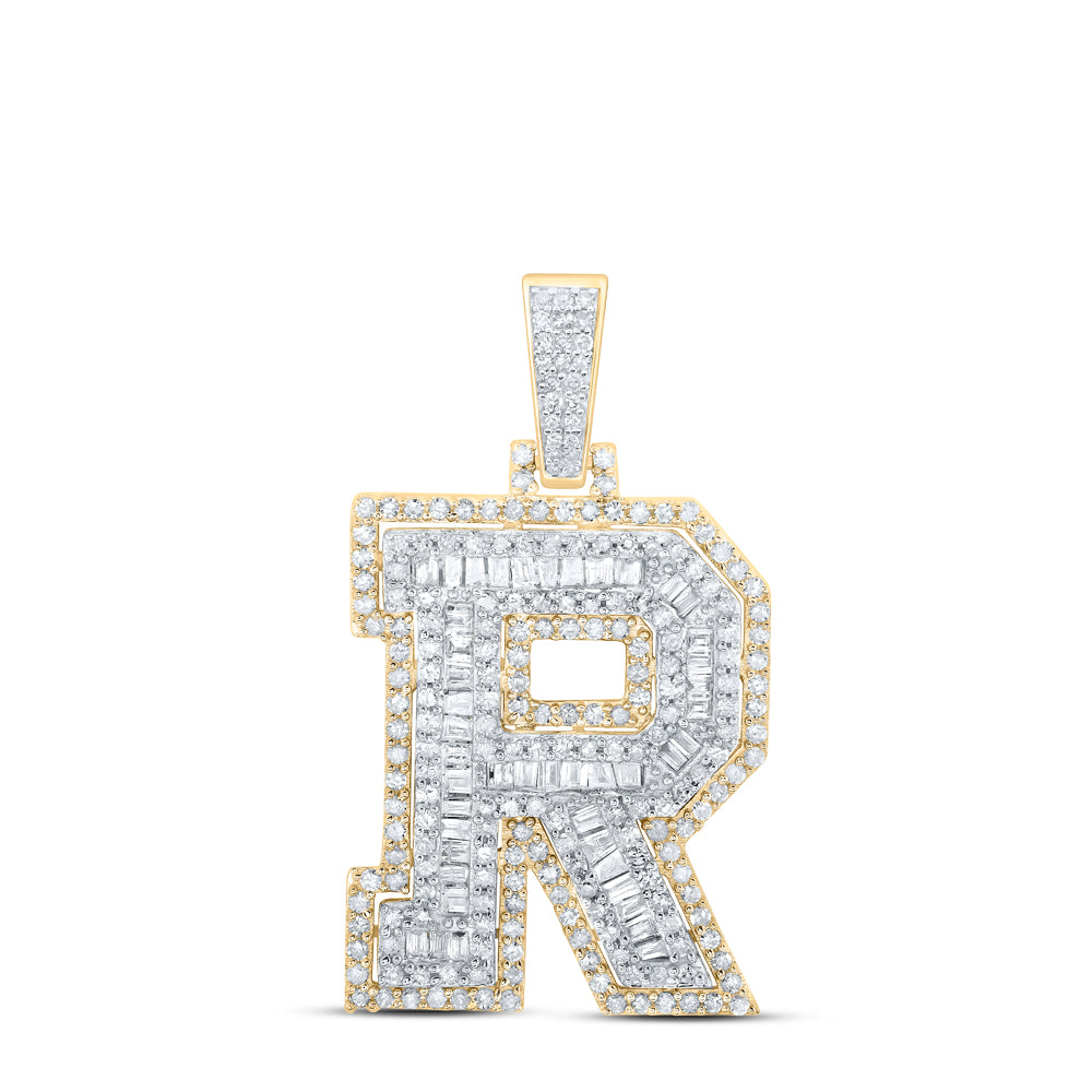 0.91 Ctw Natural Diamond Hiphop Initial Letter R Pendant in 10k Yellow Gold