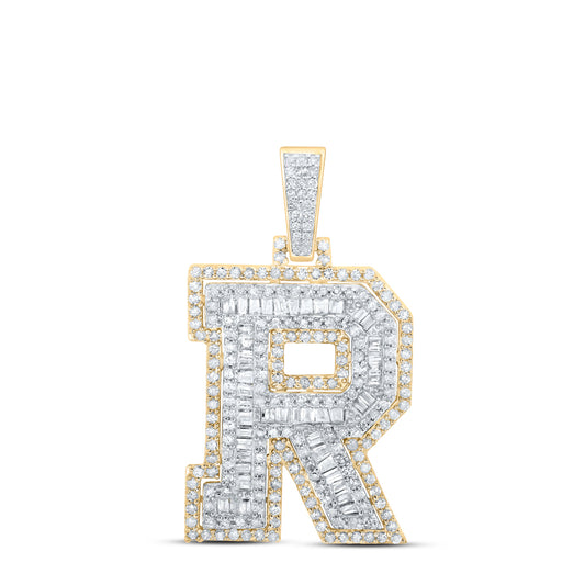 0.91 Ctw Natural Diamond Hiphop Initial Letter R Pendant in 10k Yellow Gold