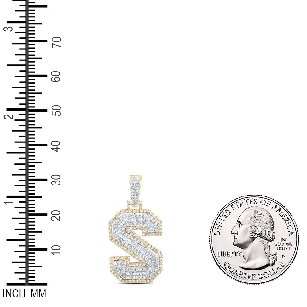 0.82 Ctw Natural Diamond Hiphop Initial Letter S Pendant in 10k Yellow Gold
