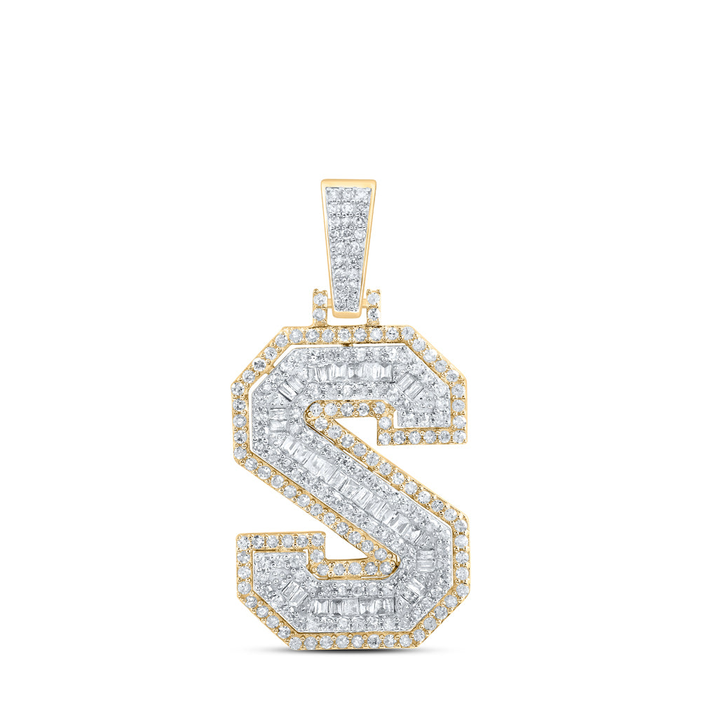 0.82 Ctw Natural Diamond Hiphop Initial Letter S Pendant in 10k Yellow Gold